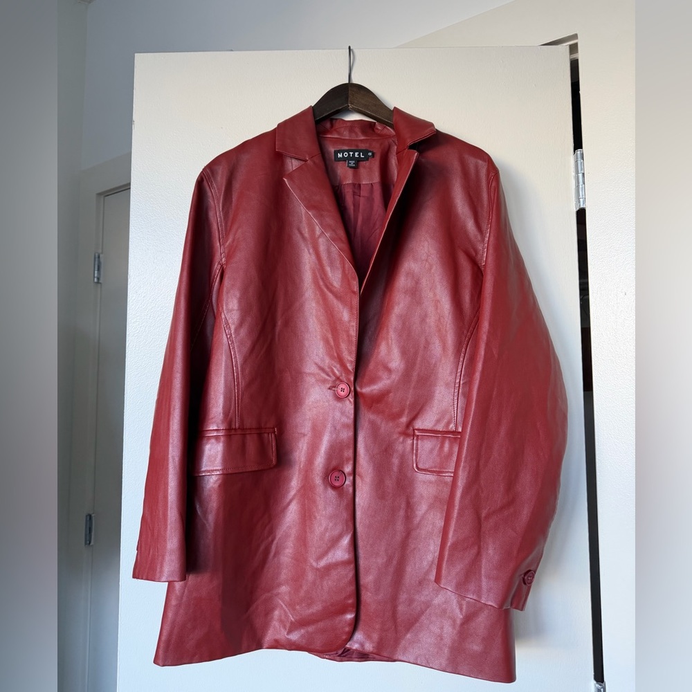Motel Rocks Cherry Red Faux Leather Oversized Blazer Jacket